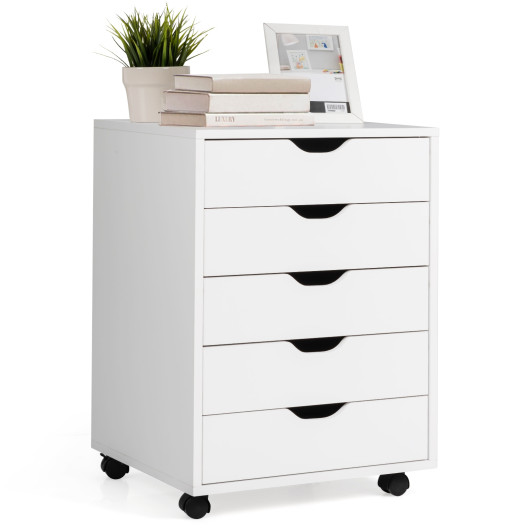 5 Drawer Mobile Lateral Filing Storage Home Office Floor Cabinet with Wheels-White