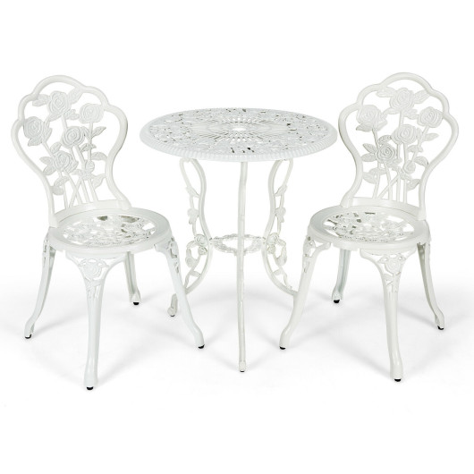 Outdoor Cast Aluminum Patio Furniture Set with Rose Design-White