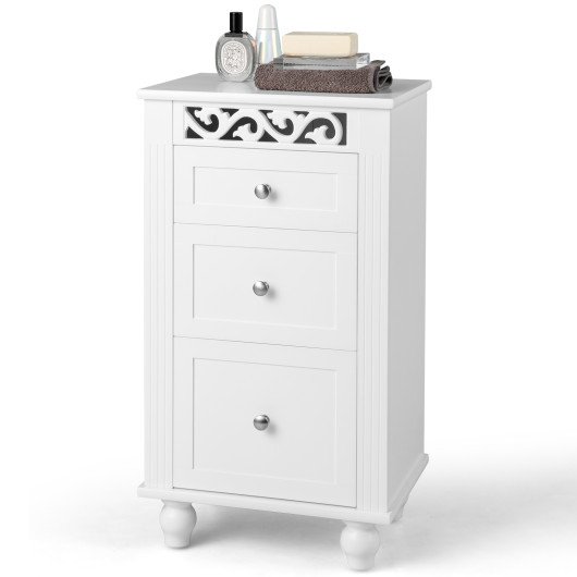 3-Drawer Freestanding Bathroom Storage Cabinet with Anti-toppling Device-White
