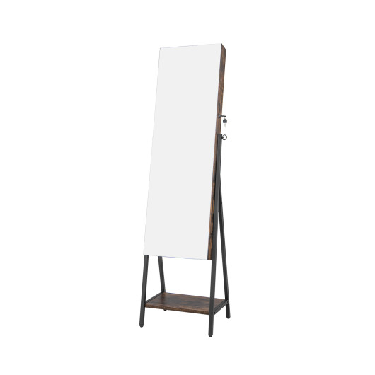 Freestanding Jewelry Cabinet with Full-Length Mirror-Rustic Brown
