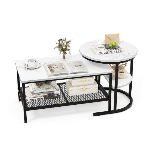 Set of 2 Nesting Coffee Table with Extra Storage Shelf for Living Room-Black