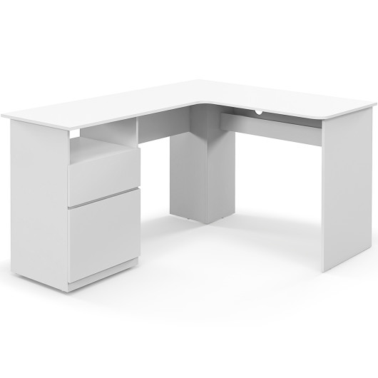 L-Shaped Computer Desk with Letter File Drawer-White