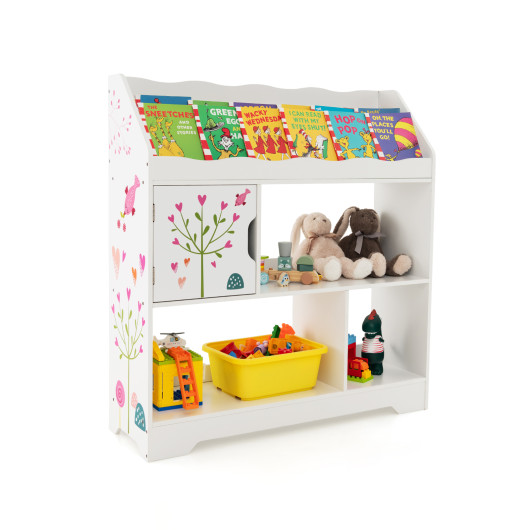 Kids Toy Storage Organizer with Book Shelf and Storage Cabinet-White