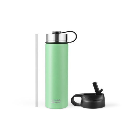 22 Oz Double-walled Insulated Stainless Steel Water Bottle with 2 Lids and Straw-Green