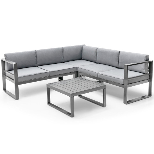 4 Pieces Aluminum Patio Furniture Set with Thick Seat and Back Cushions-Gray