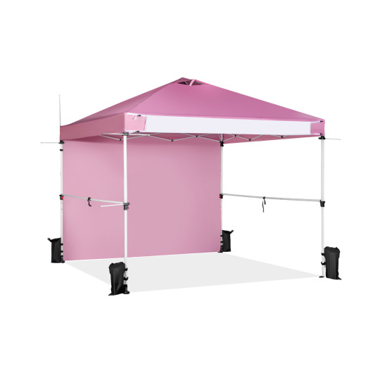 10 x 10 Feet Foldable Commercial Pop-up Canopy with Roller Bag and Banner Strip-Pink