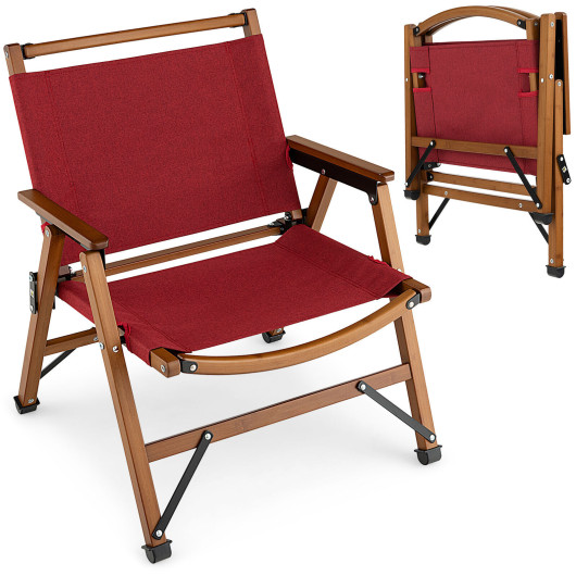Patio Folding Camping Beach Chair with Solid Bamboo Frame-Red