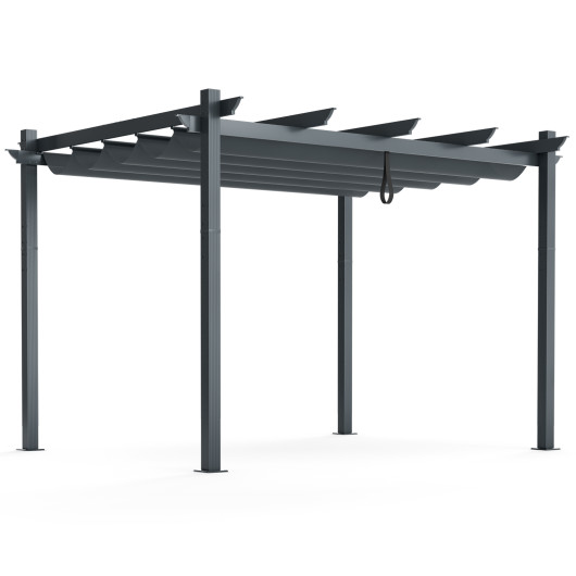10 x 12 Feet Outdoor Aluminum Retractable Pergola Canopy Shelter Grape Trellis-Gray