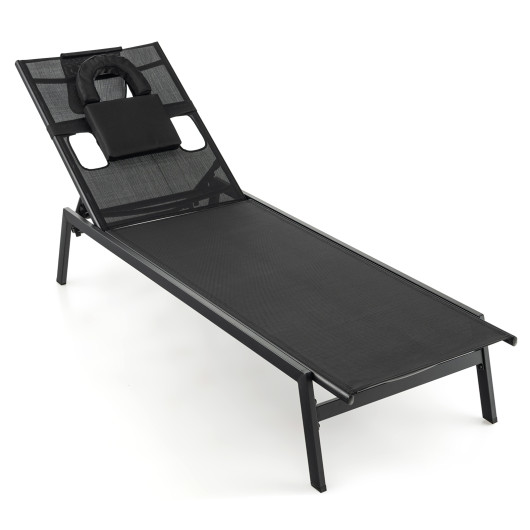 Patio Sunbathing Lounge Chair 5-Position Adjustable Tanning Chair-Black