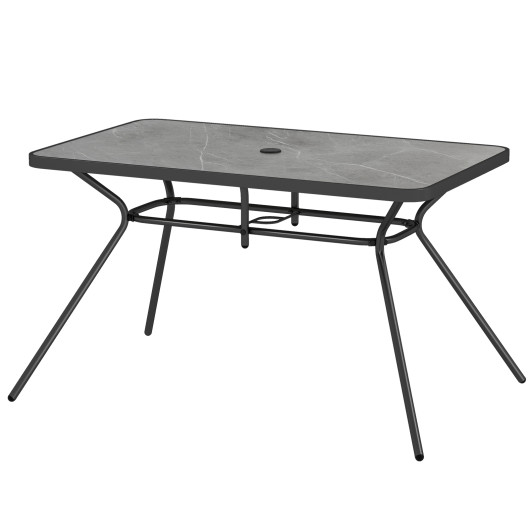 49 Inch Patio Rectangle Dining Table with Umbrella Hole-Gray