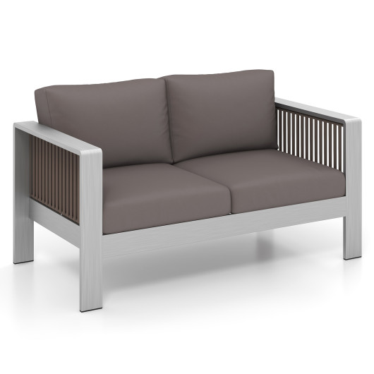 Patio Aluminum Loveseat Sofa Outdoor Furniture Set with Thick Back and Seat Cushions-Gray