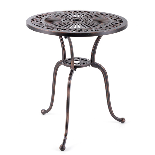 24 Inch Round Cast Aluminum Table Patio Dining Bistro Table with 2 Inch Umbrella Hole-Copper