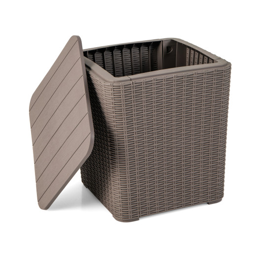 Outdoor Resin Storage Side Table with Removable Lid and Wicker-woven Accent-Coffee
