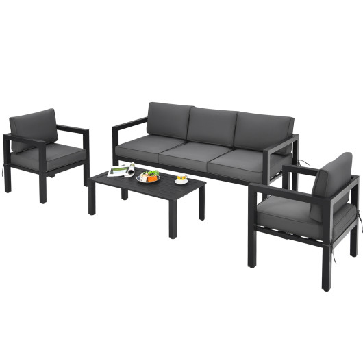 4 Pieces Outdoor Furniture Set for Backyard and Poolside-Gray