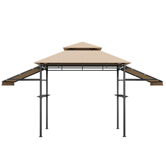 13.5 x 4 Feet Patio BBQ Grill Gazebo Canopy with Dual Side Awnings-Beige