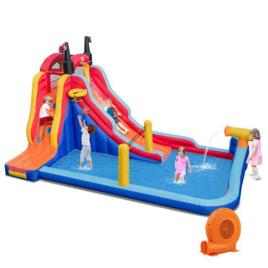 5-in-1 Inflatable Bounce House with 2 Water Slides and Large Splash Pool With 750W Blower