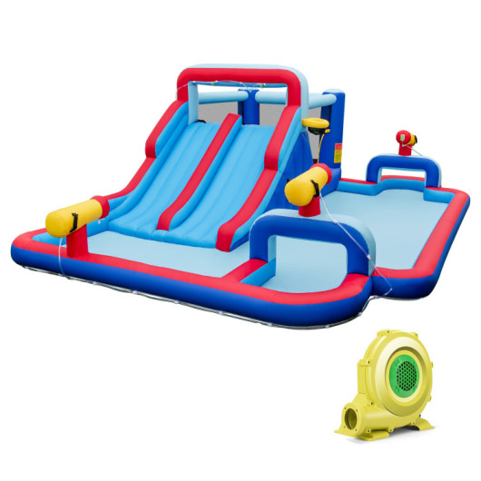 Inflatable Bounce House with 2 Water Slides and 3 Water Cannons With 735W Blower