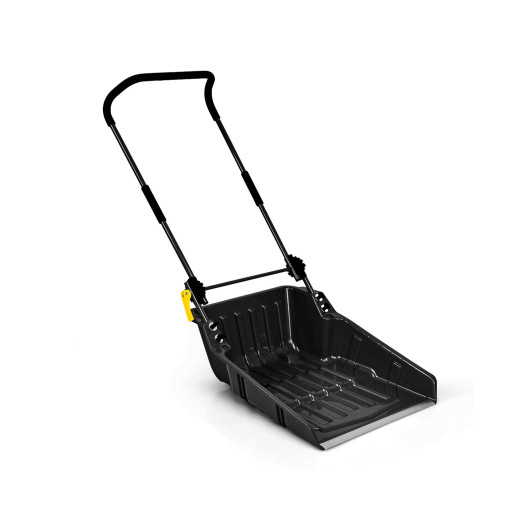 Folding Snow Pusher Scoop Shovel with Wheels and Handle-Black
