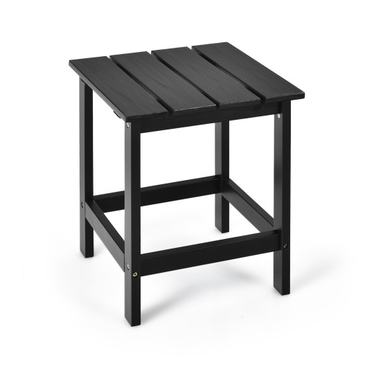 15 Inch Patio Square Wooden Slat End Side Coffee Table for Garden-Black
