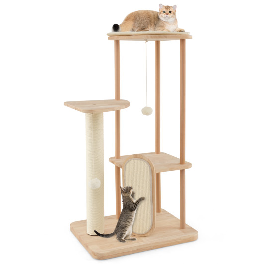 Wooden Multi-level Modern Cat Tower with Scratching Board and Post-44 inches