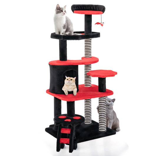 Gothic Cat Tree with Cat Bed Cat Condo and Sisal Scratching Post-Black & Red