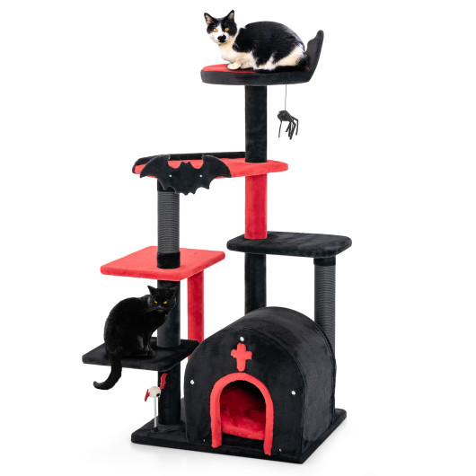 Gothic Cat Tree 53" Tall Cat Tower with Cat Bed and Arch-Shaped Condo-Black