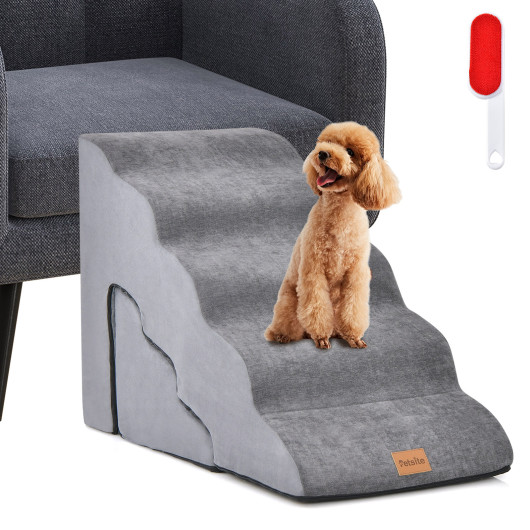 22 Inches and 11 Inches Foam Pet Stairs Set with 5-Tier and 3-Tier Dog Ramps-Gray