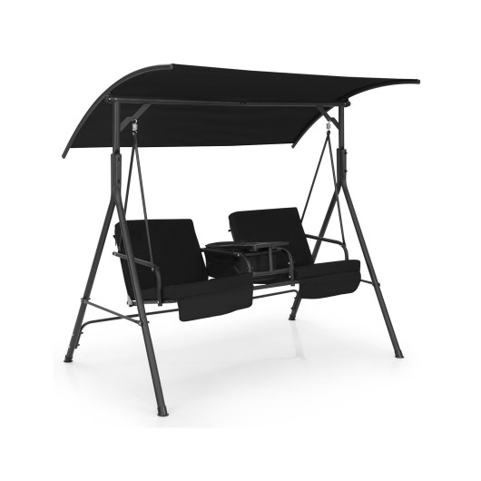 Porch Swing Chair with Adjustable Canopy-Black