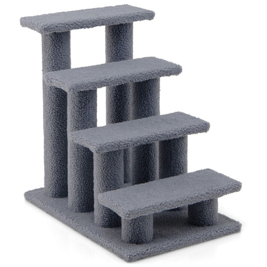 24 Inch 4-Step Pet Stairs Carpeted Ladder Ramp Scratching Post Cat Tree Climber-Gray