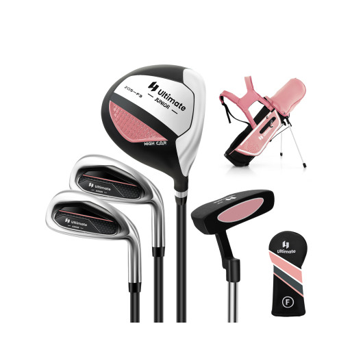 Junior Complete Golf Club Set Right Hand with Rain Hood for Kids-Pink