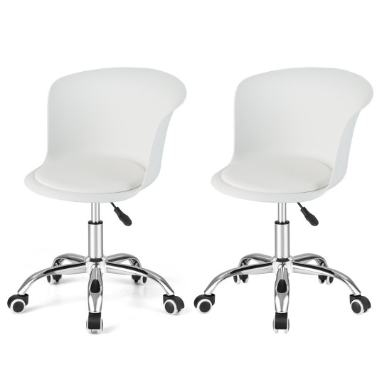 Set of 2 Office Desk Chair with Ergonomic Backrest and Soft Padded PU Leather Seat-White