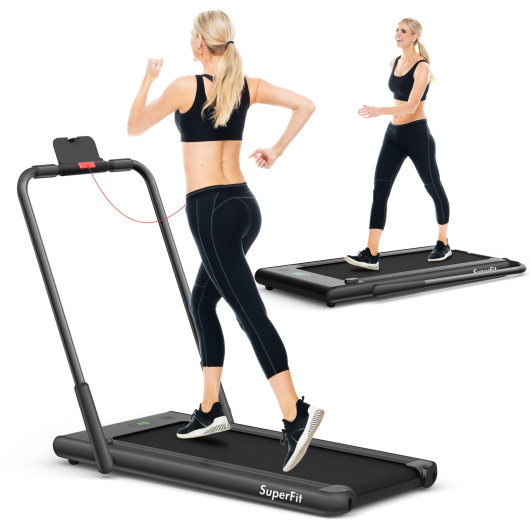 2-in-1 Folding Treadmill with Remote Control and LED Display-Black