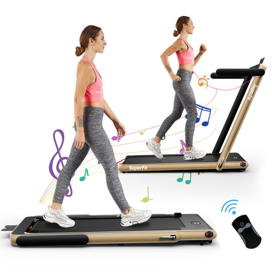 2.25HP 2 in 1 Folding Treadmill with APP Speaker Remote Control-Yellow