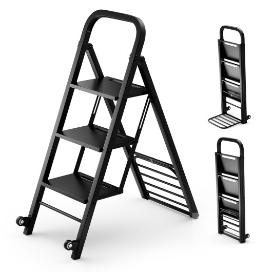 2 in 1 Hand Truck and Ladder Combo with Rubber Wheels, Handle for Warehouse, Garage, Home