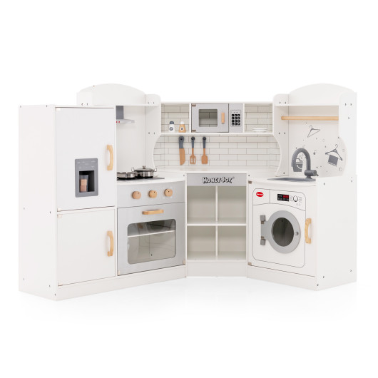 Corner Kids Play Kitchen with Washing Machine and Ice Maker Gift for Boys Girls