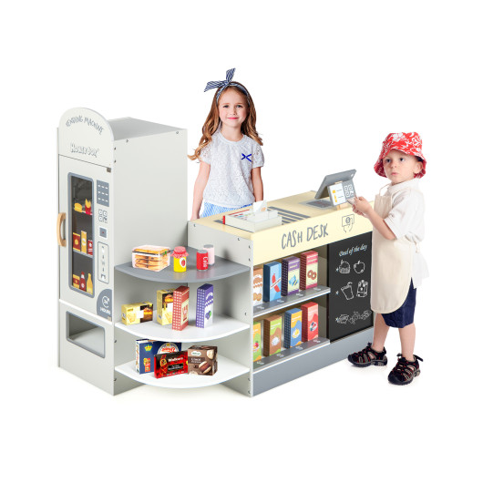 Kids Grocery Store Playset with Cash Register POS Machine-Gray