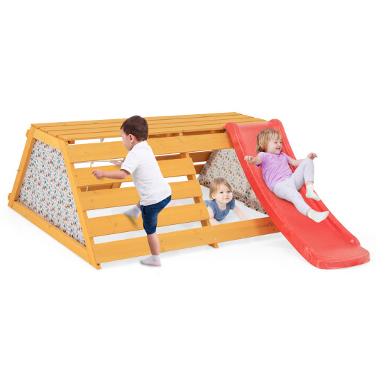 5-in-1 Jungle Gym Wooden Indoor Playground with Slide Rock Climbing Wall Rope Wall Climber