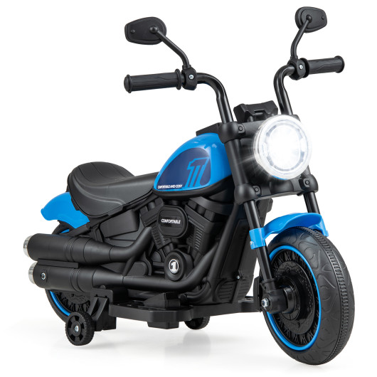 Kids Electric Motorcycle with Training Wheels and LED Headlights-Blue