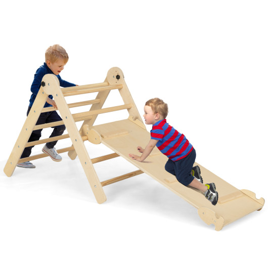 3-in-1 Triangular Climbing Toys for Toddlers-Natural