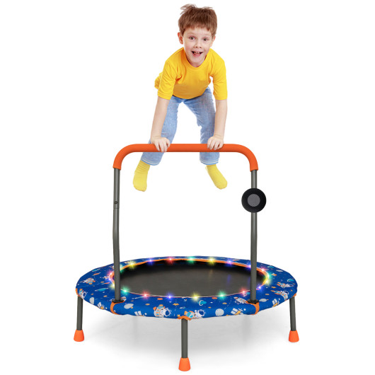 36 Inch Mini Trampoline with Colorful LED Lights and Bluetooth Speaker-Blue
