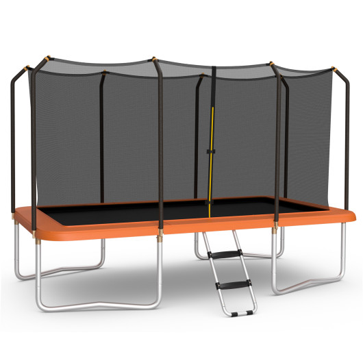8 x 14 Feet Rectangular Recreational Trampoline with Safety Enclosure Net and Ladder-Orange