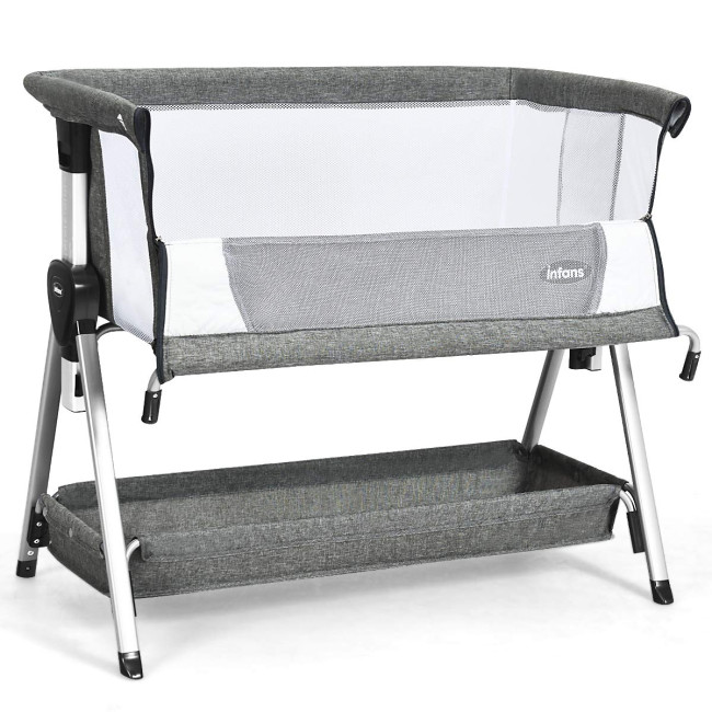 Adjustable Baby Bedside Crib with Large Storage - Costway