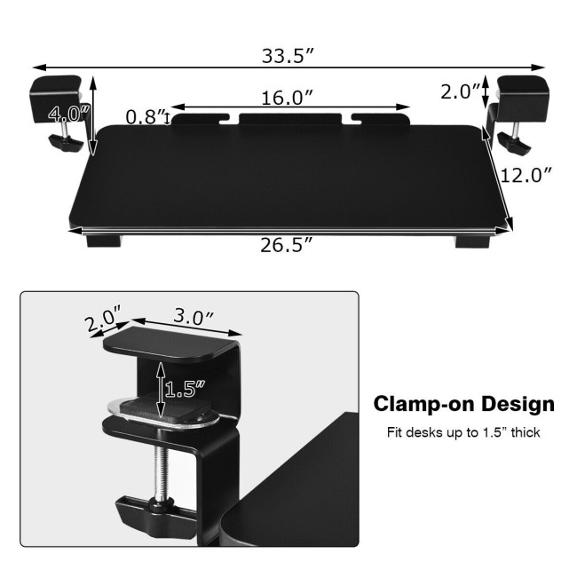 Keyboard Tray Under Desk Clamp-On Retractable Platform Computer Drawer ...