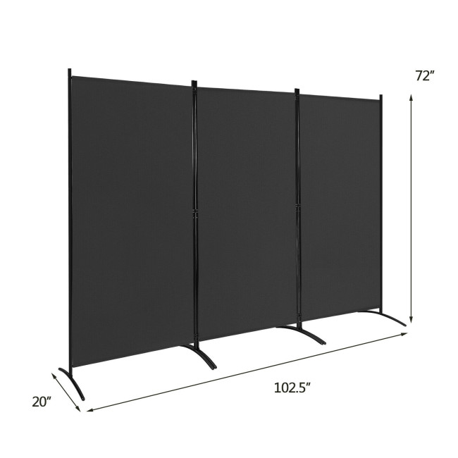 3 Panel Room Divider Folding Privacy Climbing Screen Wood Frame Black 
