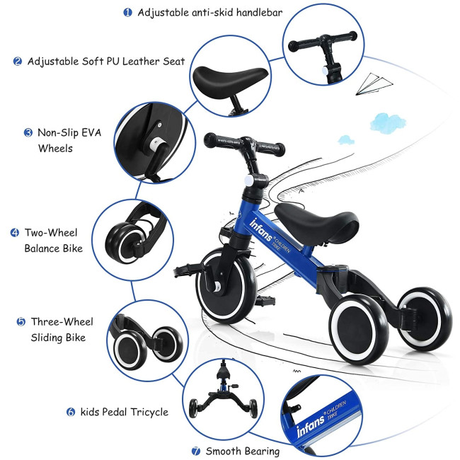 3 in 1 3 Wheel Kids Tricycles with Adjustable Seat and Handlebarfor ...
