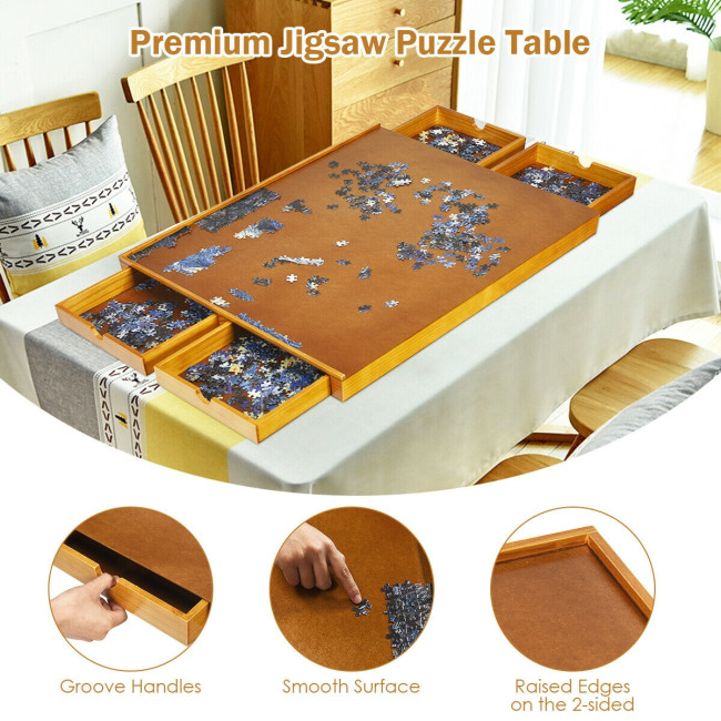 1500 Pcs Wooden Jigsaw Puzzle Table with 4 Drawers - Costway