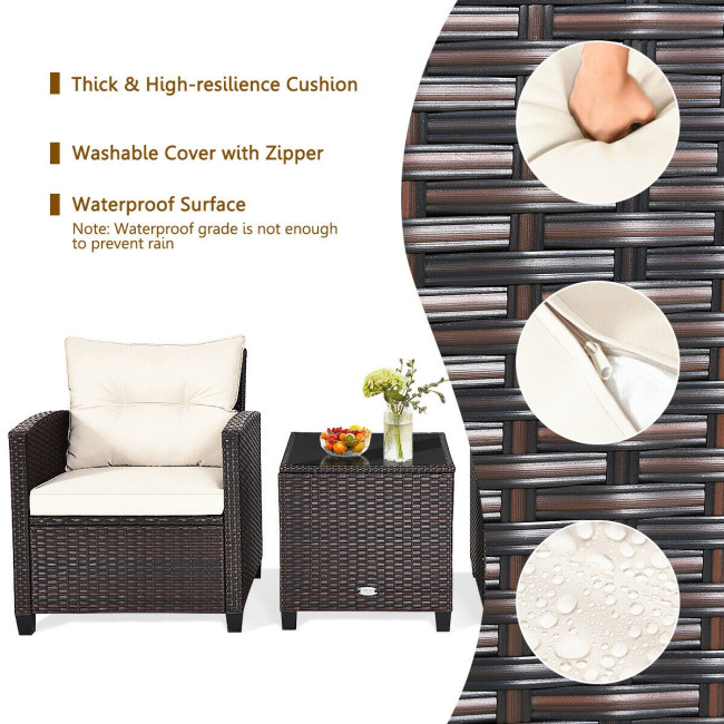 3 Pieces Patio Rattan Furniture Set with Cushion - Costway