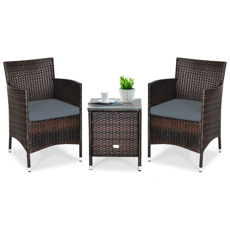 3 Pieces Patio Wicker Rattan Furniture Conversation Set with 