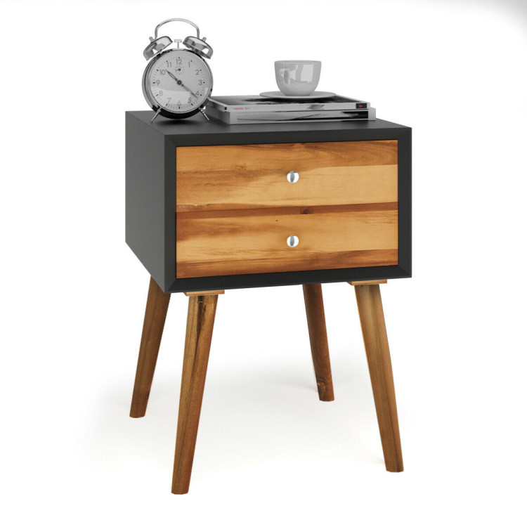 Retro Wooden 2 Drawers Bedroom Bedside Table Cabinet Furniture Nightstand Wood