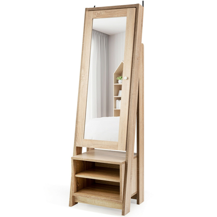 2 In 1 Wooden Cosmetics Storage Cabinet, Full Length Mirror Storage Unit